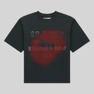 Black Sp5der Standard Issue Tee featuring a bold distressed red graphic print on the front, made from 100% cotton.