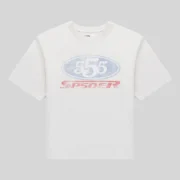 Front view of the Sp5der R5cing Tee in white featuring a signature graphic print on a premium cotton streetwear shirt.