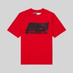 Red Sp5der Moto 5 Tee from the FW25 Archive collection featuring a bold front graphic print in standard cotton fit.