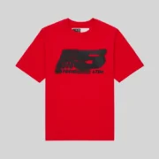 Red Sp5der Moto 5 Tee from the FW25 Archive collection featuring a bold front graphic print in standard cotton fit.