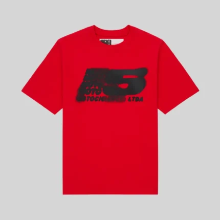 Red Sp5der Moto 5 Tee from the FW25 Archive collection featuring a bold front graphic print in standard cotton fit.