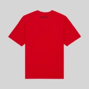 Back view of the red Sp5der Moto 5 Tee featuring the signature Sp5der logo print on the back neck area.