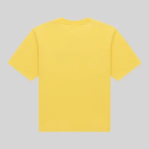 Sp5der Scattered OG Web V2 yellow tee back view on gray background, unisex 100% cotton streetwear, SS26 product photo