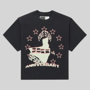 Navy blue Sp5der Anniversary T-shirt with graphic star print featuring 25th anniversary text on the front of the tee