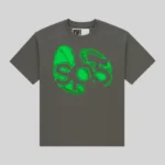 Dark gray Sp5der Fingerprint Tee featuring a vibrant green abstract graphic print on the front of the premium cotton shirt.