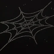 Close-up view of the black Sp5der Rhinestone Silk Tee featuring a detailed web graphic made of sparkling rhinestones.