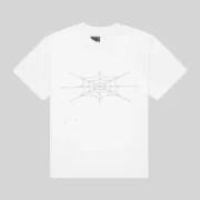 Front view of the Sp5der Rhinestone Silk Tee in white, featuring a signature rhinestone-embellished graphic design.