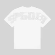 Back view of the white Sp5der Rhinestone Silk Tee featuring a sparkling rhinestone SP5DER logo across the upper back.
