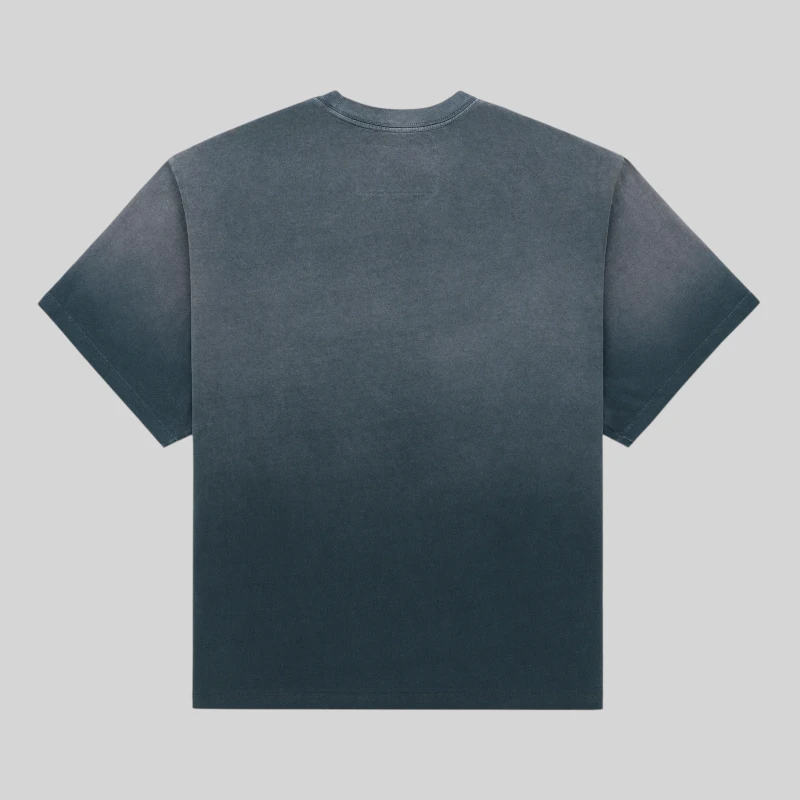 The back view of the Sp5der Form 5 Tee in black wash, featuring a premium 100% cotton design with a vintage aesthetic.