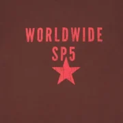 Close up view of the Sp5der Oversized Worldwide SP5 t-shirt featuring bold red graphic print with star icon design