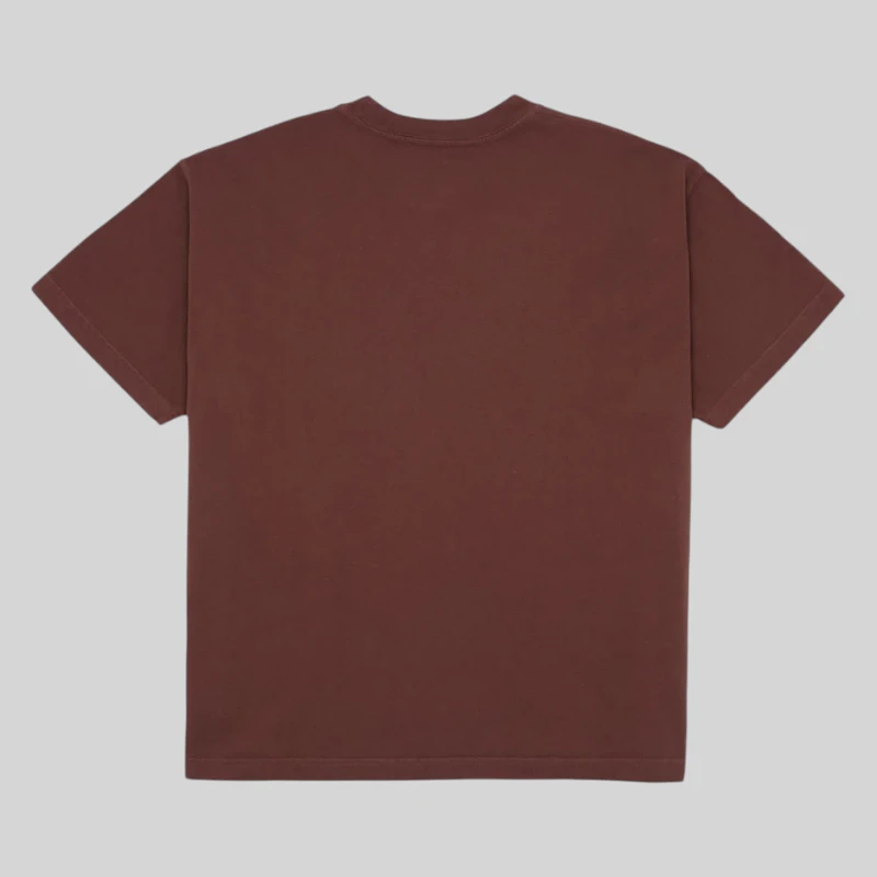 Back view of the brown Sp5der Oversized Worldwide Sp5 Tee made from heavy 12oz combed cotton jersey for streetwear.