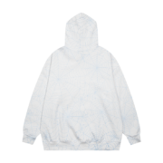 The back view of the heather grey Sp5der AOP Web Hoodie, showcasing its unique all-over spider web print design.