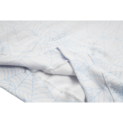 Close-up fabric view of the Sp5der AOP Web Hoodie in Heather Grey showcasing the all-over spider web print pattern.
