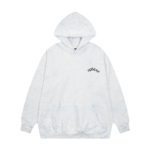 Front view of the premium Sp5der AOP Web Hoodie in Heather Grey featuring an all-over streetwear spider web print.