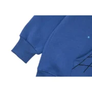 Close-up view of the premium cotton fabric and navy blue color of the stylish Sp5der Acai unisex hooded sweatshirt.