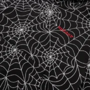 Black Sp5der hoodie featuring an all-over white embroidered web design and a signature red chest logo detail.