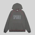 Front view of the Sp5der Archive Contrast Hoodie in Slate Grey featuring premium cotton fleece and logo print.