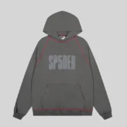 Front view of the Sp5der Archive Contrast Hoodie in Slate Grey featuring premium cotton fleece and logo print.