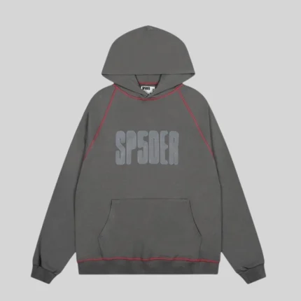 Front view of the Sp5der Archive Contrast Hoodie in Slate Grey featuring premium cotton fleece and logo print.