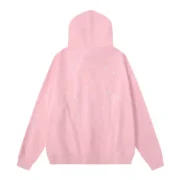 Back view of the Sp5der Atlanta Hoodie in Baby-Pink with a loose fit and signature distressed aesthetic design