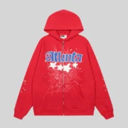 Sp5der Atlanta Zip Up Hoodie 'Red' front view