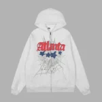 Sp5der Atlanta Zip Up Hoodie 'white' front view