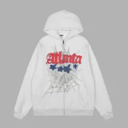 Sp5der Atlanta Zip Up Hoodie 'white' front view