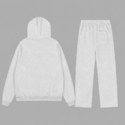 Back view of the Sp5der Atlanta grey open leg tracksuit, featuring a premium 13oz cotton fleece hoodie and sweatpants.