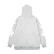 Back view of the premium Sp5der Beluga Hoodie in a versatile gray colorway, featuring high-quality distressed prints.