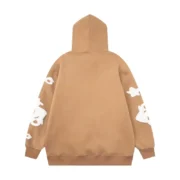 Back view of the premium Sp5der Beluga hoodie in a light brown colorway with signature white graphic sleeve prints.