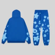Back view of the Sp5der Beluga V2 Tracksuit in blue, featuring signature star and graphic puff print detailing.