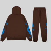 Sp5der Beluga V2 Tracksuit in Brown shown from the back, featuring a premium heavyweight hoodie and matching joggers.