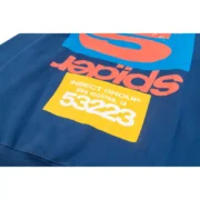 Close-up view of the Sp5der Cropped Hoodie in Navy Blue featuring bold graphic print detail on the front fabric.