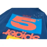 Back view of the Sp5der Cropped Hoodie in Navy-Blue showcasing the large orange graphic print and iconic brand details.