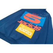 Detailed back view of the Sp5der Cropped Hoodie in Navy-Blue with large bold graphic logo print and textured design.