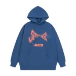 Front view of the Sp5der cropped hoodie in navy blue featuring iconic branding and a premium loose fit construction.