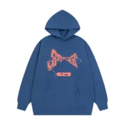 Front view of the Sp5der cropped hoodie in navy blue featuring iconic branding and a premium loose fit construction.