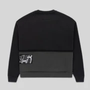 Back view of the Sp5der Diffused Collegiate Crewneck in black featuring a contrast panel and signature detailing.