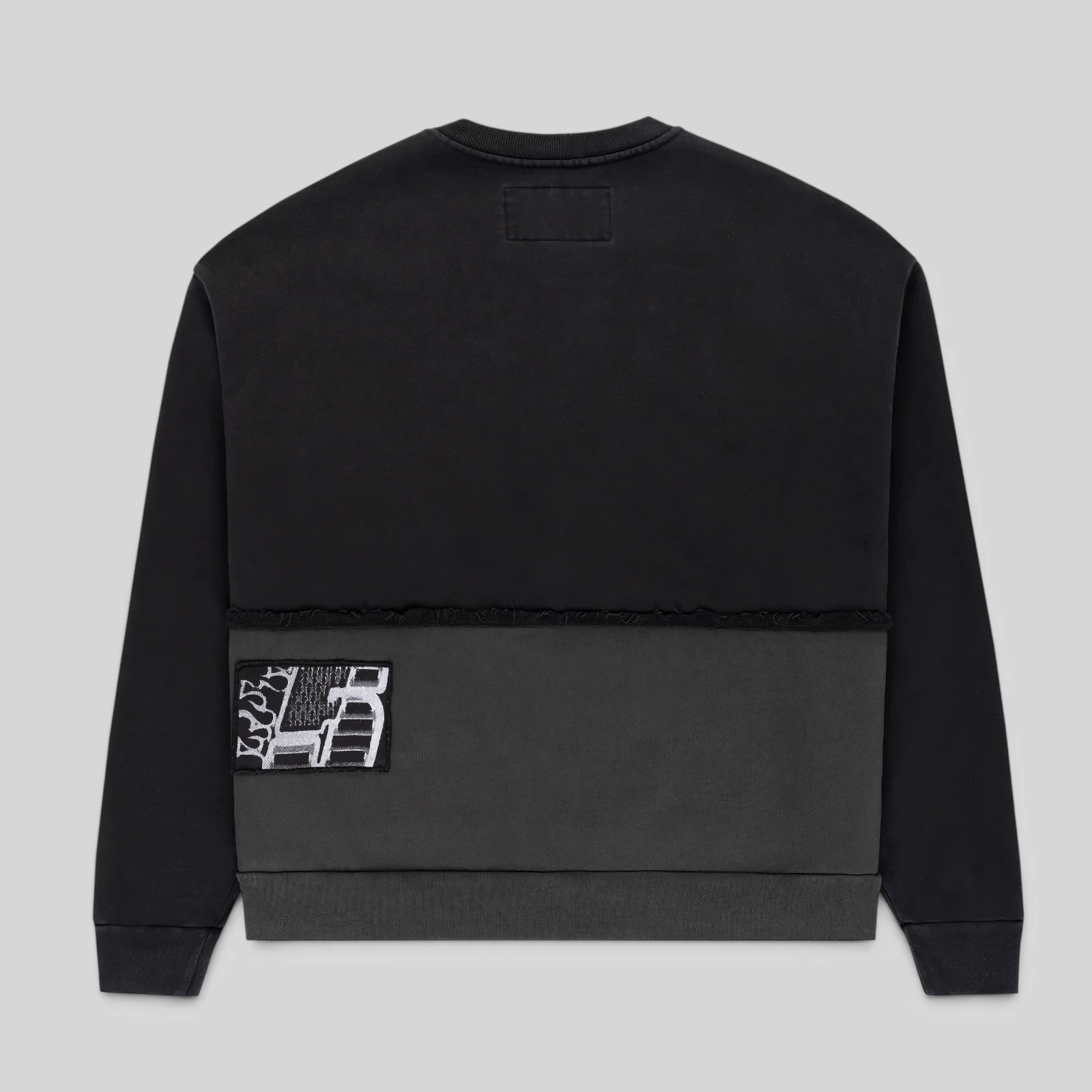 Back view of the Sp5der Diffused Collegiate Crewneck in black featuring a contrast panel and signature detailing.
