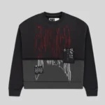 Sp5der Diffused Collegiate Crewneck in black featuring bold front graphic print and signature streetwear details.