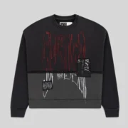 Sp5der Diffused Collegiate Crewneck in black featuring bold front graphic print and signature streetwear details.