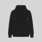 Front view of the Sp5der Heavy Web Hoodie in black featuring signature white scattered star print and premium fleece.