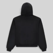 The back view of the black Sp5der Issue 404 Hoodie, crafted from heavyweight 13oz premium cotton fleece material.