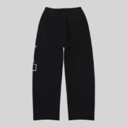 Back view of the black Sp5der Issue 404 sweatpants featuring 13oz premium cotton fleece and signature graphic print