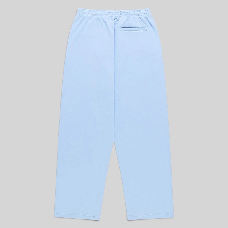Back view of the Sp5der Mixed Stone OG V2 zip sweatpants in light Rock Blue 13oz premium cotton fleece fabric.