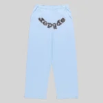 Front view of Sp5der Mixed Stone OG V2 zip sweatpants in Rock Blue featuring signature embellished logo lettering.