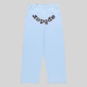Front view of Sp5der Mixed Stone OG V2 zip sweatpants in Rock Blue featuring signature embellished logo lettering.