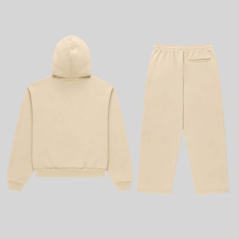 Back view of the Sp5der Mixed Stone OG V2 zip tracksuit in cream, featuring heavyweight 100% cotton fleece construction.