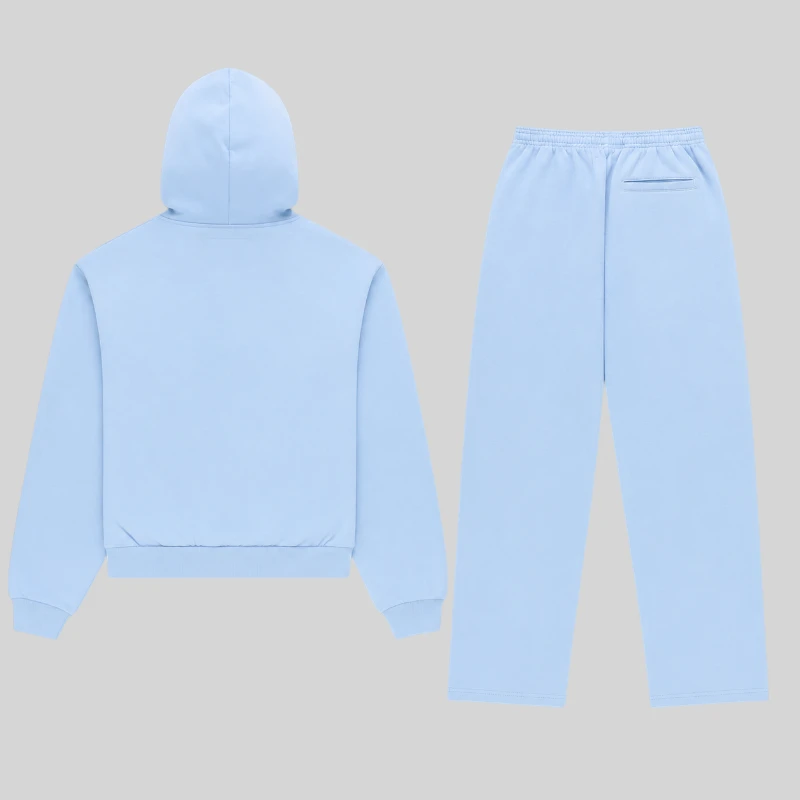 Back view of the Sp5der Mixed Stone OG V2 Zip Tracksuit in Rock Blue featuring premium 13oz cotton fleece fabric.