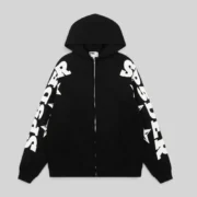 Sp5der Mx555 Zip Hoodie 'Black' front view